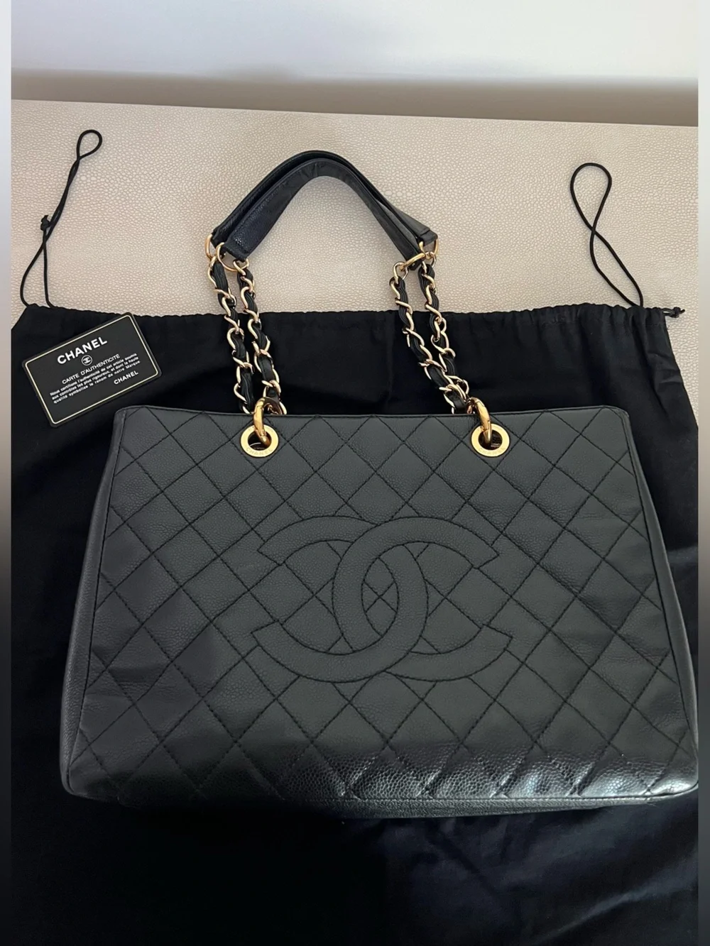 Chanel grand shopping tote in black caviar